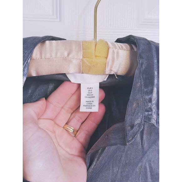 H&M Silver Metallic Button-Up Blouse Small NYE - Picture 5 of 12